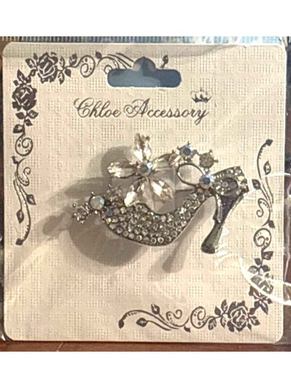 Chloe Accessory Silver-Tone Rhinestone High Heel Brooch Floral Design Elegant NS - Picture 4 of 4